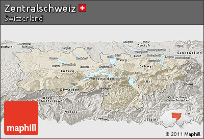 Shaded Relief Panoramic Map of Zentralschweiz, semi-desaturated