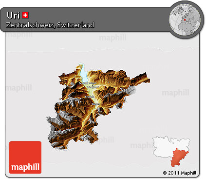 Physical 3D Map of Uri, cropped outside