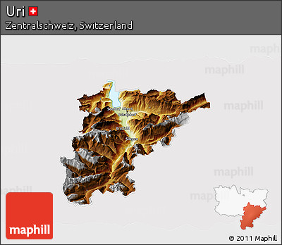 Physical 3D Map of Uri, cropped outside