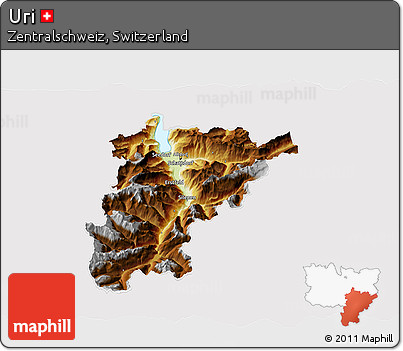 Physical 3D Map of Uri, cropped outside