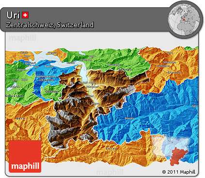 Physical 3D Map of Uri, political outside