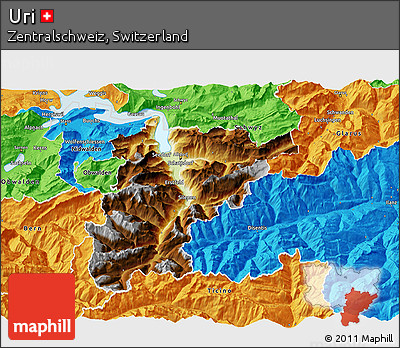 Physical 3D Map of Uri, political outside