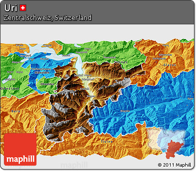 Physical 3D Map of Uri, political outside