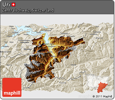Physical 3D Map of Uri, shaded relief outside