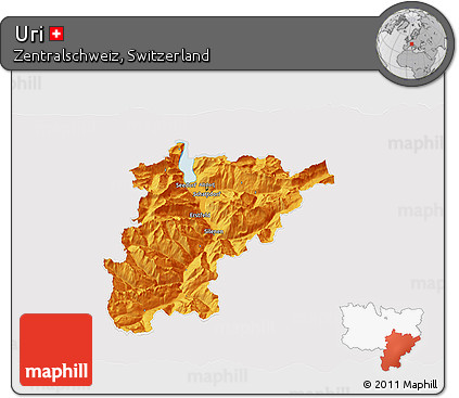 Political 3D Map of Uri, cropped outside