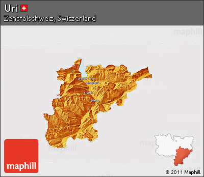 Political 3D Map of Uri, cropped outside