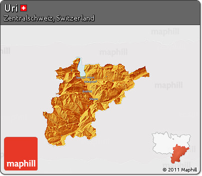 Political 3D Map of Uri, cropped outside