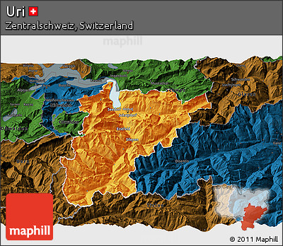Political 3D Map of Uri, darken