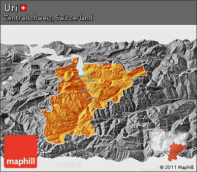 Political 3D Map of Uri, desaturated