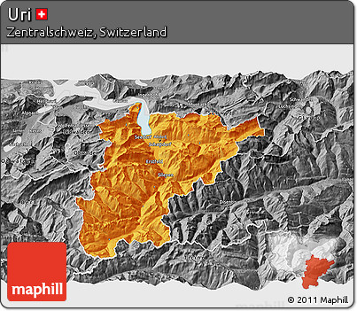 Political 3D Map of Uri, desaturated