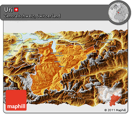 Political 3D Map of Uri, physical outside