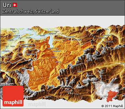 Political 3D Map of Uri, physical outside