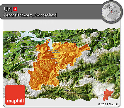 Political 3D Map of Uri, satellite outside