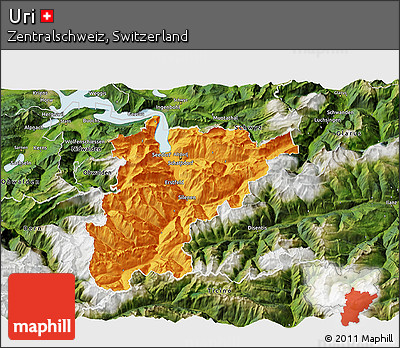 Political 3D Map of Uri, satellite outside