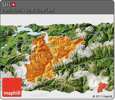 Political 3D Map of Uri, satellite outside