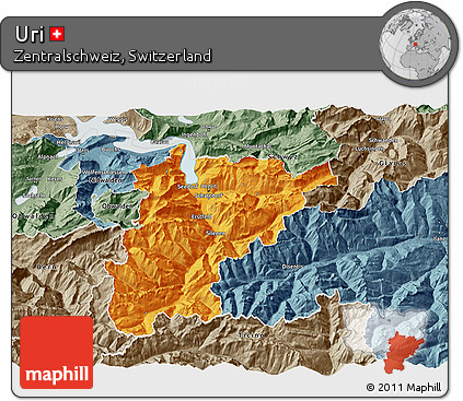 Political 3D Map of Uri, semi-desaturated