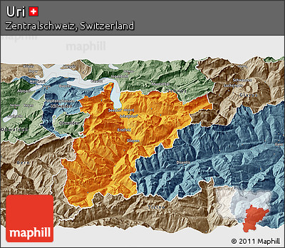 Political 3D Map of Uri, semi-desaturated