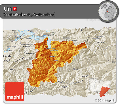 Political 3D Map of Uri, shaded relief outside