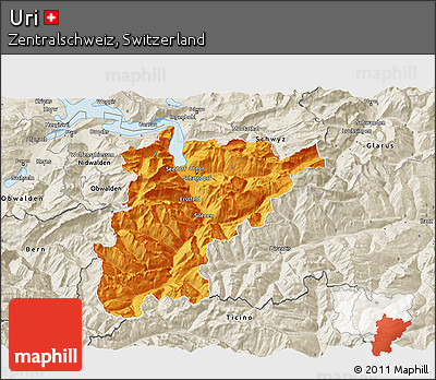 Political 3D Map of Uri, shaded relief outside