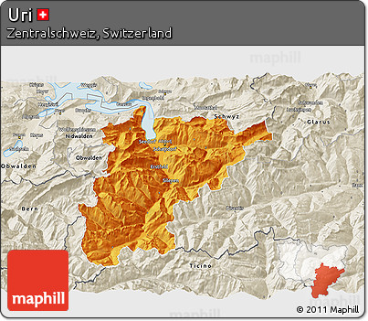 Political 3D Map of Uri, shaded relief outside