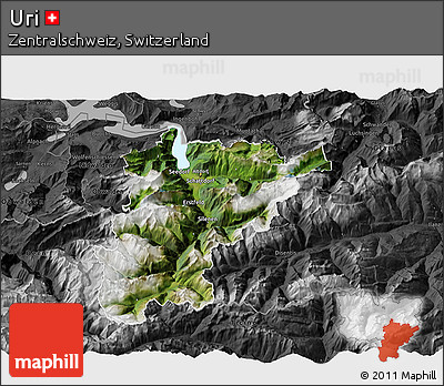 Satellite 3D Map of Uri, darken, desaturated