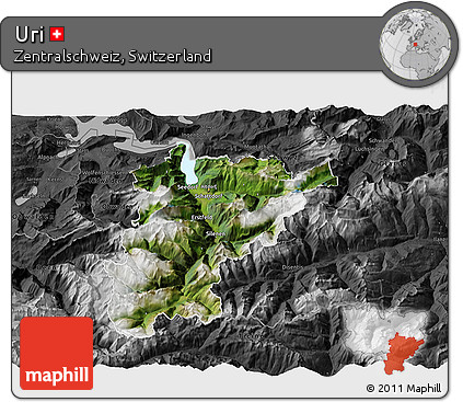 Satellite 3D Map of Uri, darken, desaturated
