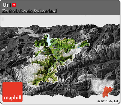 Satellite 3D Map of Uri, darken, desaturated