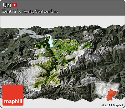 Satellite 3D Map of Uri, darken, semi-desaturated