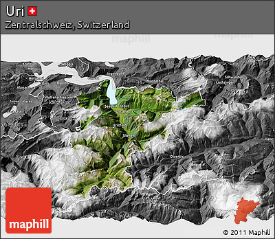 Satellite 3D Map of Uri, desaturated