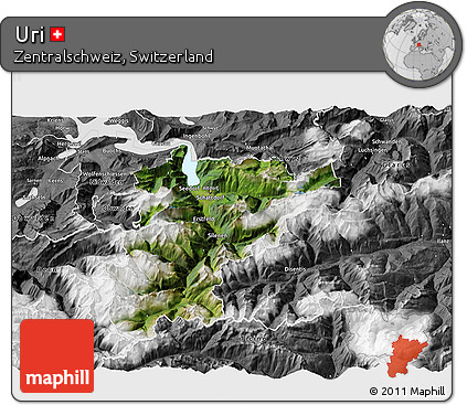 Satellite 3D Map of Uri, desaturated