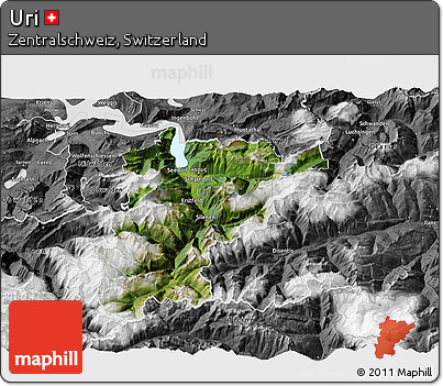 Satellite 3D Map of Uri, desaturated