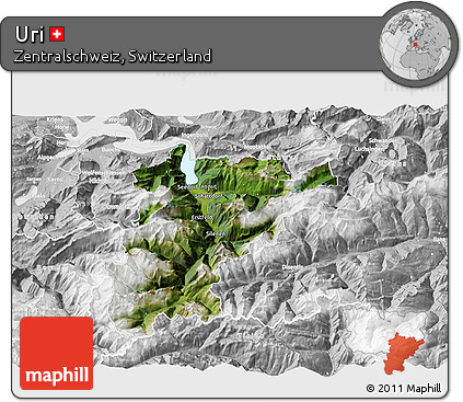 Satellite 3D Map of Uri, lighten, desaturated