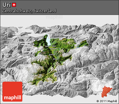 Satellite 3D Map of Uri, lighten, desaturated