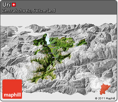 Satellite 3D Map of Uri, lighten, desaturated