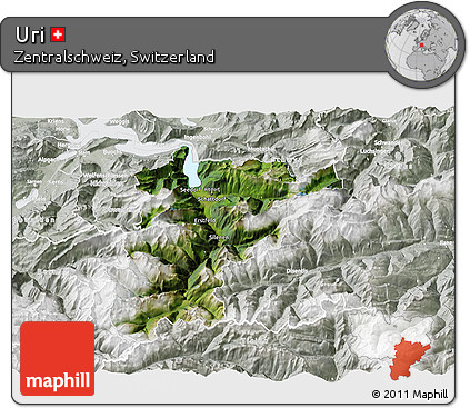 Satellite 3D Map of Uri, lighten, semi-desaturated
