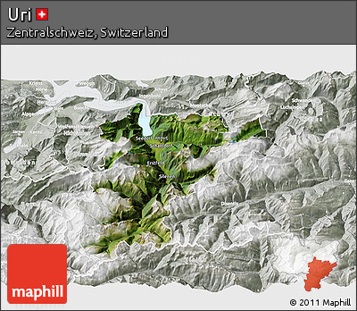 Satellite 3D Map of Uri, lighten, semi-desaturated