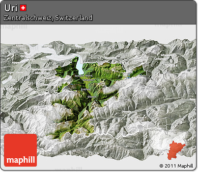 Satellite 3D Map of Uri, lighten, semi-desaturated