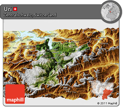 Satellite 3D Map of Uri, physical outside