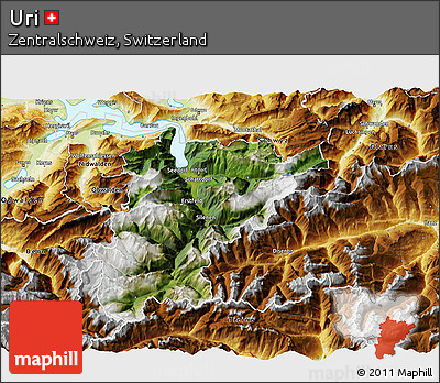 Satellite 3D Map of Uri, physical outside