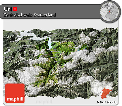 Satellite 3D Map of Uri, semi-desaturated