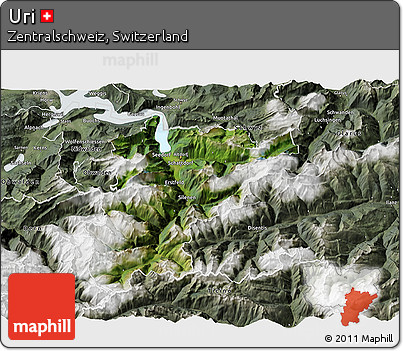 Satellite 3D Map of Uri, semi-desaturated