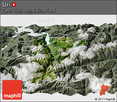 Satellite 3D Map of Uri, semi-desaturated