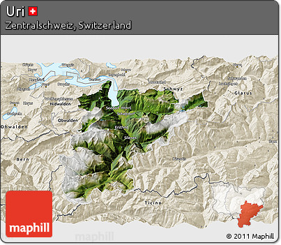 Satellite 3D Map of Uri, shaded relief outside