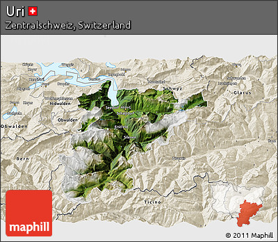 Satellite 3D Map of Uri, shaded relief outside