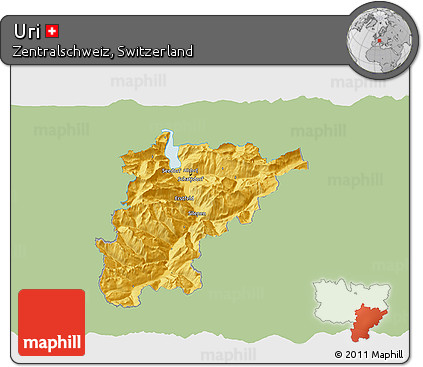 Savanna Style 3D Map of Uri, single color outside