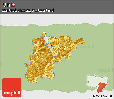 Savanna Style 3D Map of Uri, single color outside