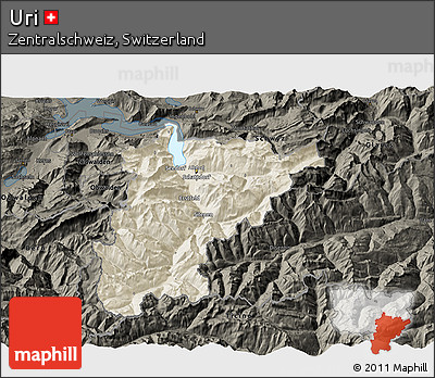 Shaded Relief 3D Map of Uri, darken