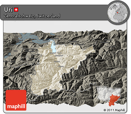 Shaded Relief 3D Map of Uri, darken