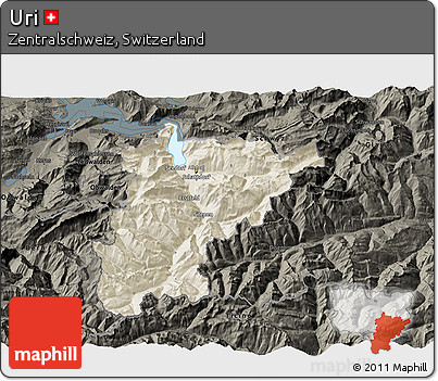 Shaded Relief 3D Map of Uri, darken