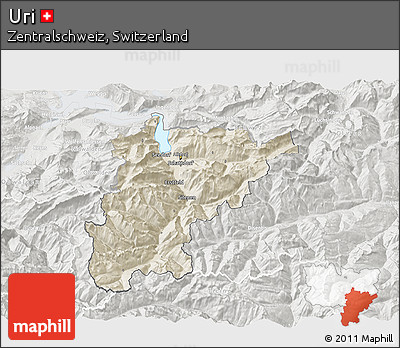 Shaded Relief 3D Map of Uri, lighten, semi-desaturated